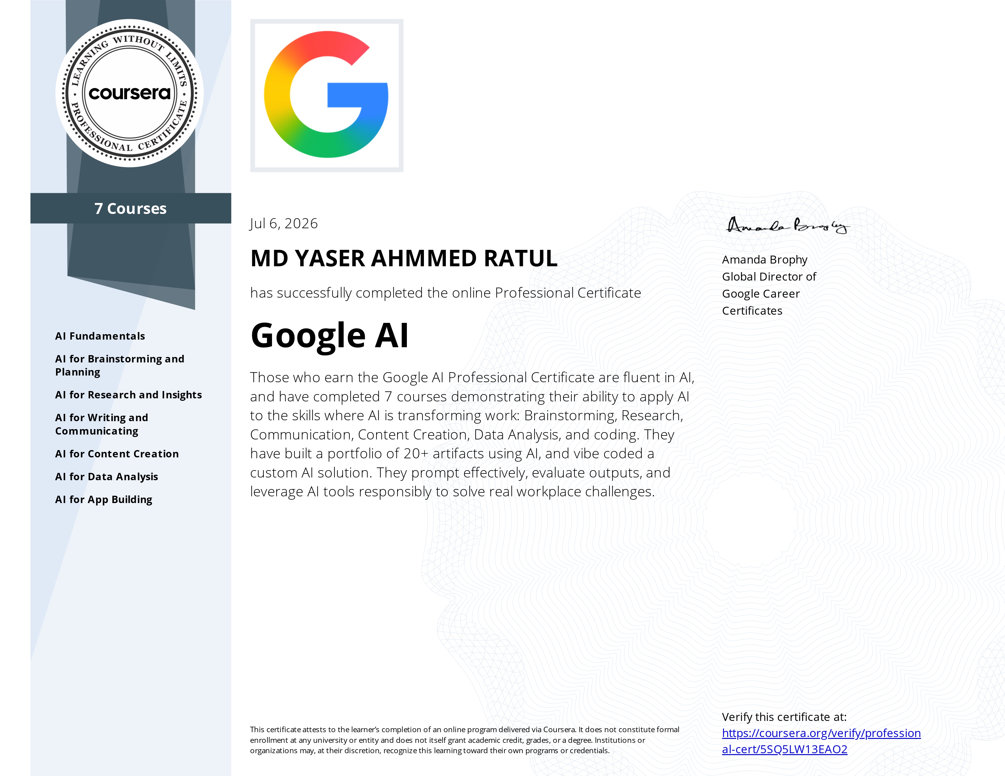 Google AI Professional Certificate