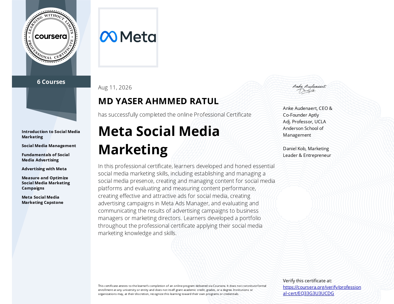 Meta Social Media Marketing Professional Certificate
